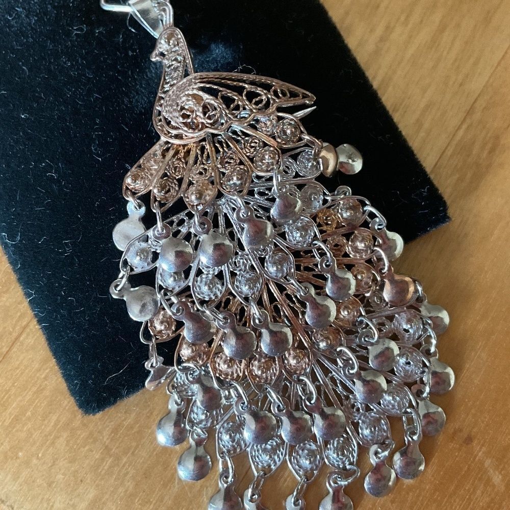 STERLING silver 925/Gold plated Peacock pendant/pin - Picture 2 of 14